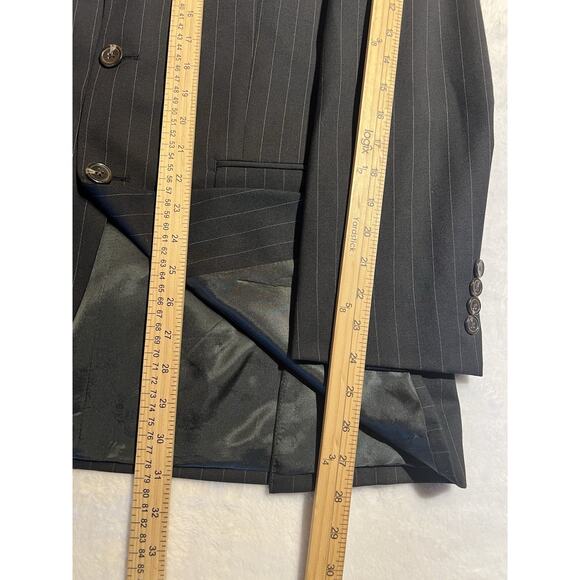 Chaps 38R 30x30 Navy Blue Dashed Banker's Stripe Suit Quality Classic Fit - Picture 15 of 16